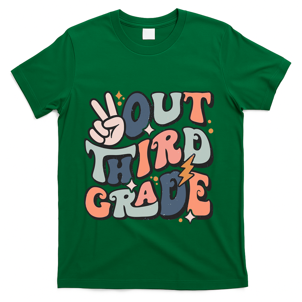 Groovy Last Day Of School 3rd Grade Peace Out Third Grade T-Shirt - Green