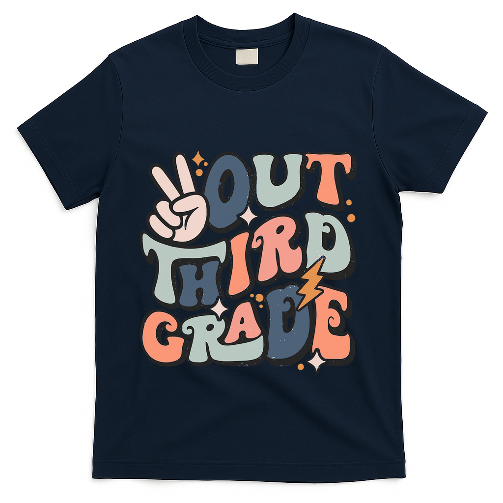 Groovy Last Day Of School 3rd Grade Peace Out Third Grade T-Shirt - Navy