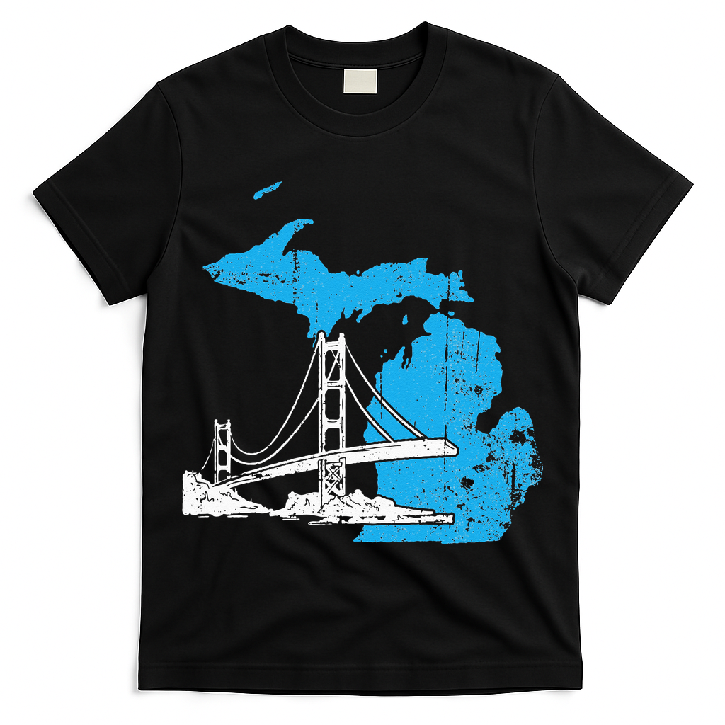 Great Lakes Shaped  Summer Michigan Mackinac Bridge T-Shirt