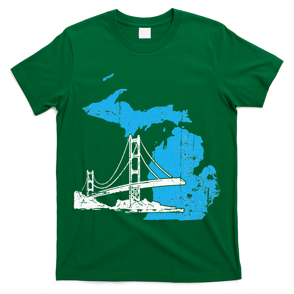 Great Lakes Shaped  Summer Michigan Mackinac Bridge T-Shirt