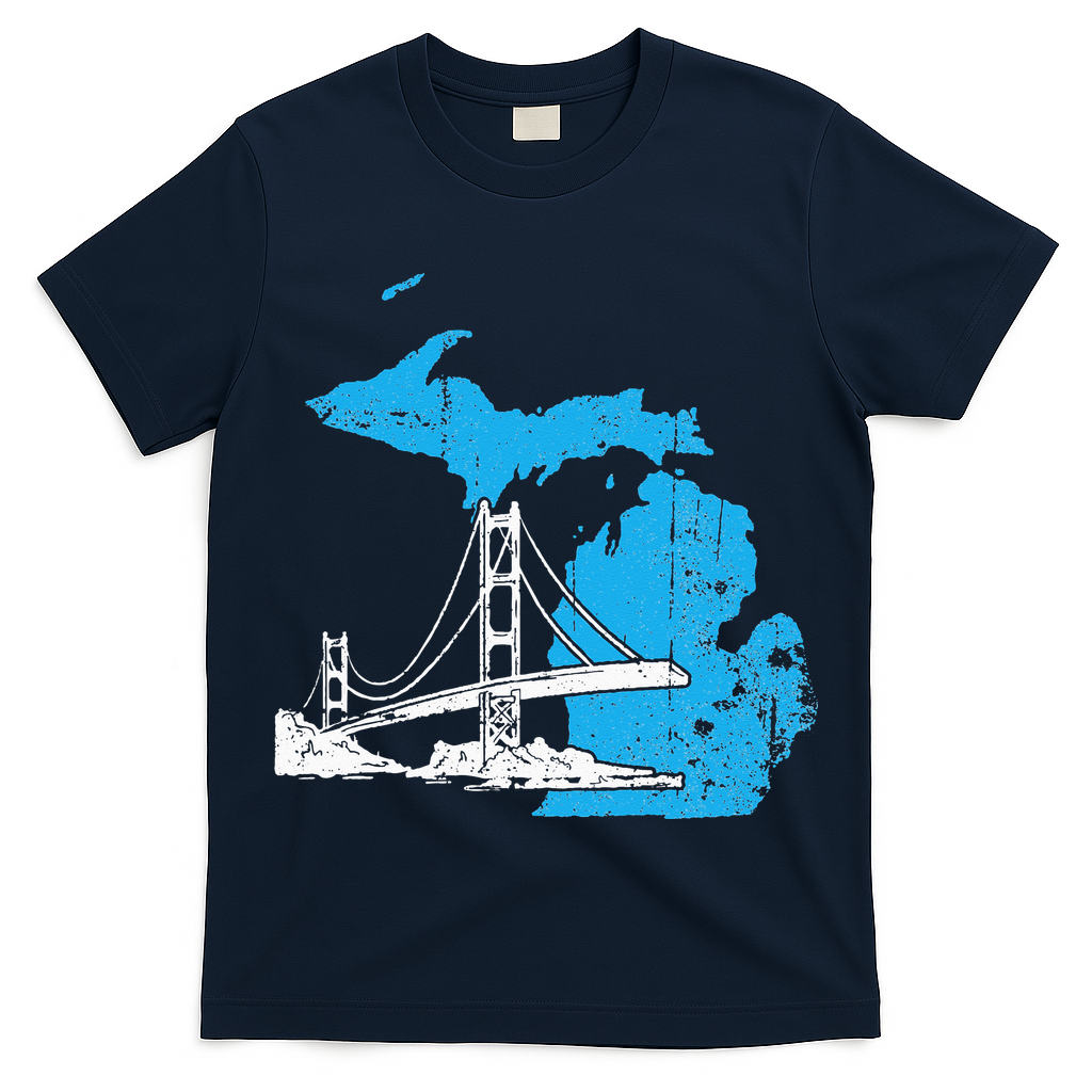 Great Lakes Shaped  Summer Michigan Mackinac Bridge T-Shirt