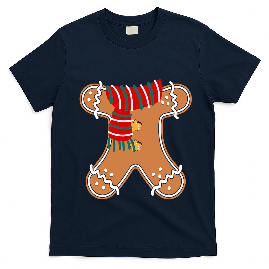 Gingerbread Man Adult Cookie Costume T-Shirt - Navy Blue