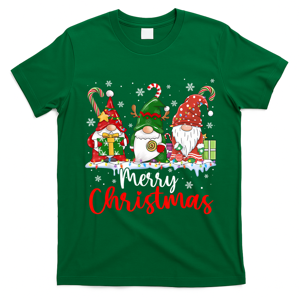 Gnomes Merry Christmas Light Family Gnome Xmas T-Shirt - Irish Green