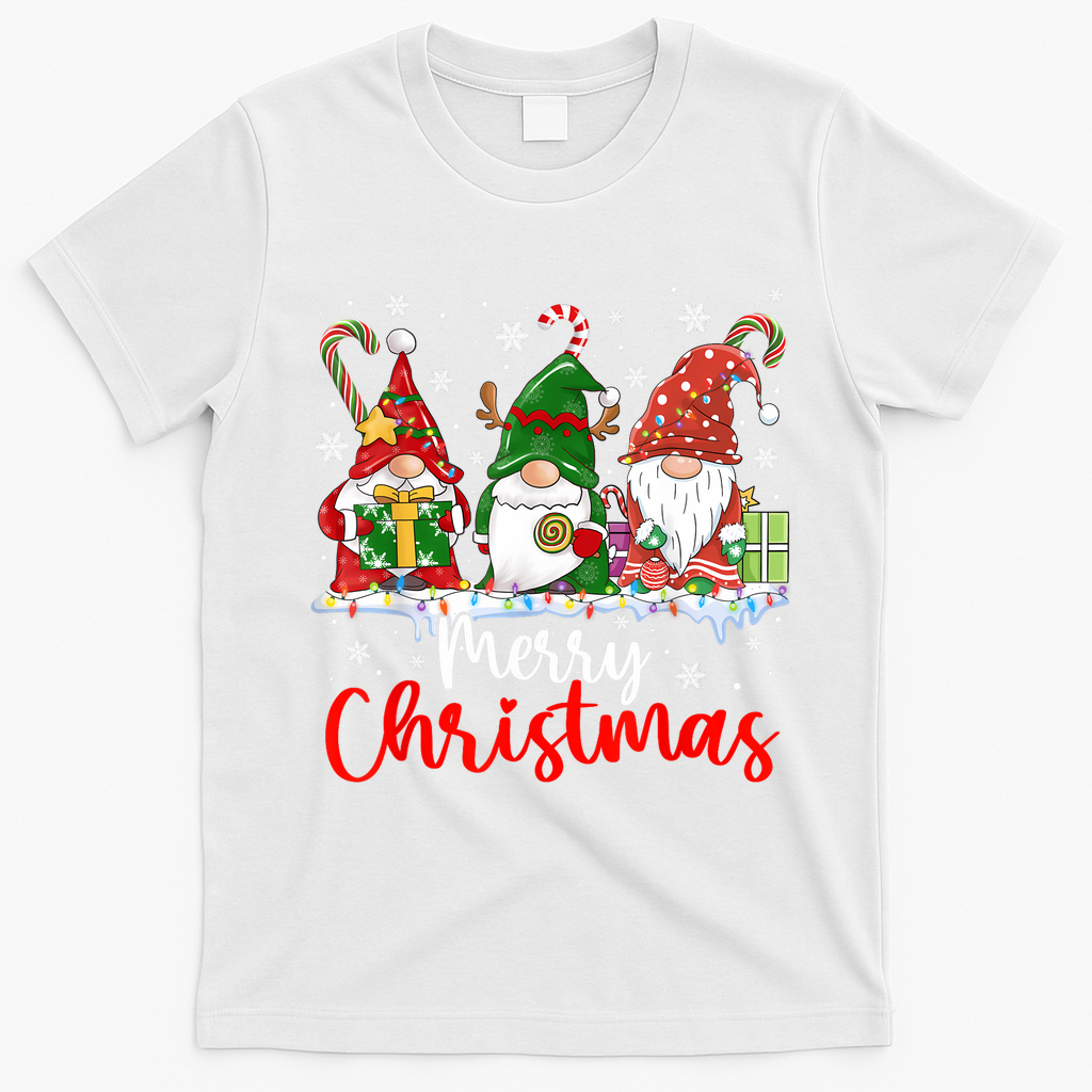 Gnomes Merry Christmas Light Family Gnome Xmas T-Shirt - White
