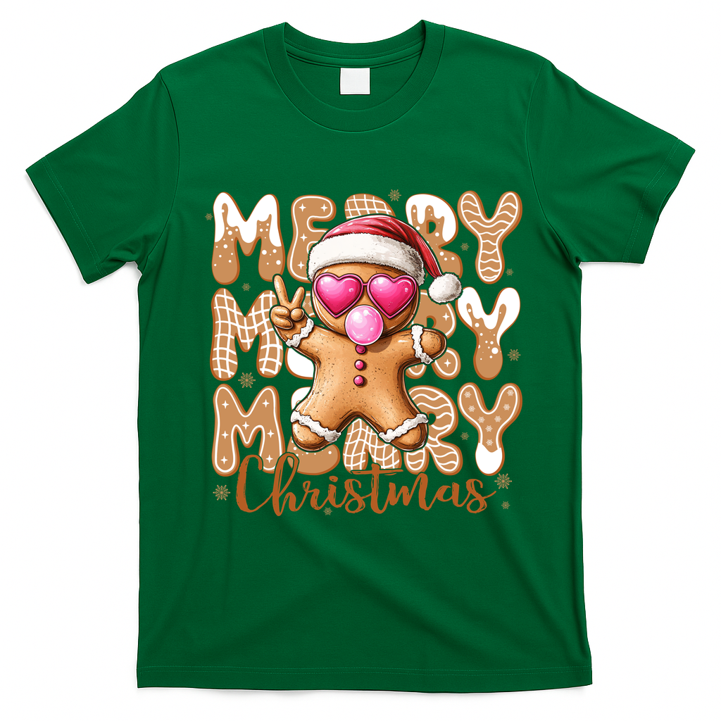 Gingerbread Merry Christmas Cute And Funny T-Shirt - Irish Green