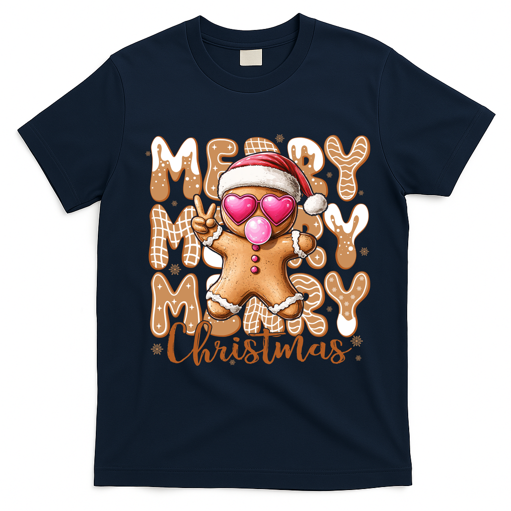 Gingerbread Merry Christmas Cute And Funny T-Shirt - Navy Blue