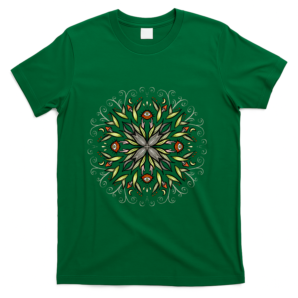 Goblincore Mushroom Eyes - Dark Forest Psychedelic Botanical Art - Green