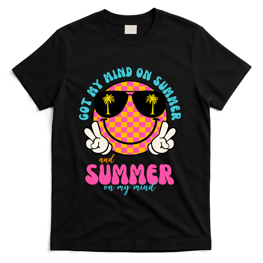 Got My Mind On Summer And Summer On My Mind Peace Smile T-Shirt - Black