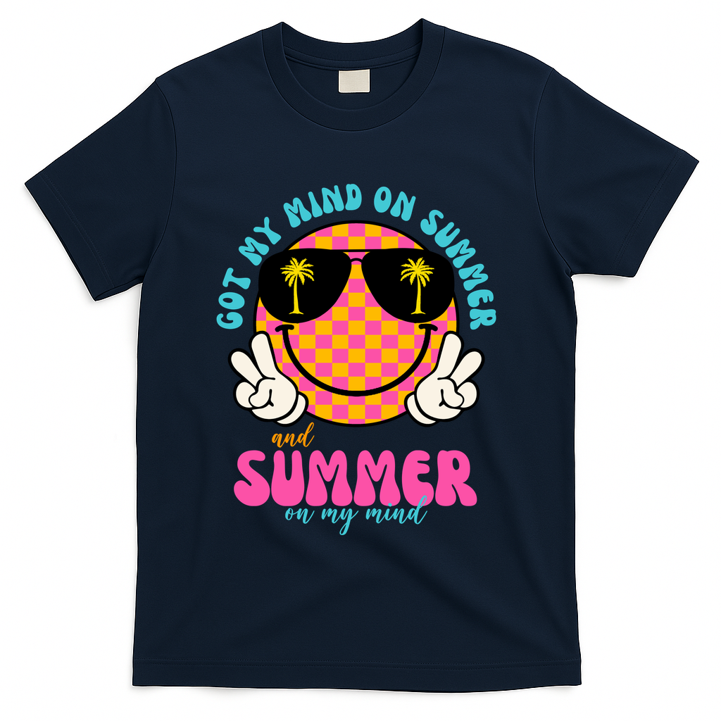 Got My Mind On Summer And Summer On My Mind Peace Smile T-Shirt - Navy