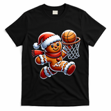 Gingerbread Man Playing Basketball Christmas Xmas T-Shirt - Black