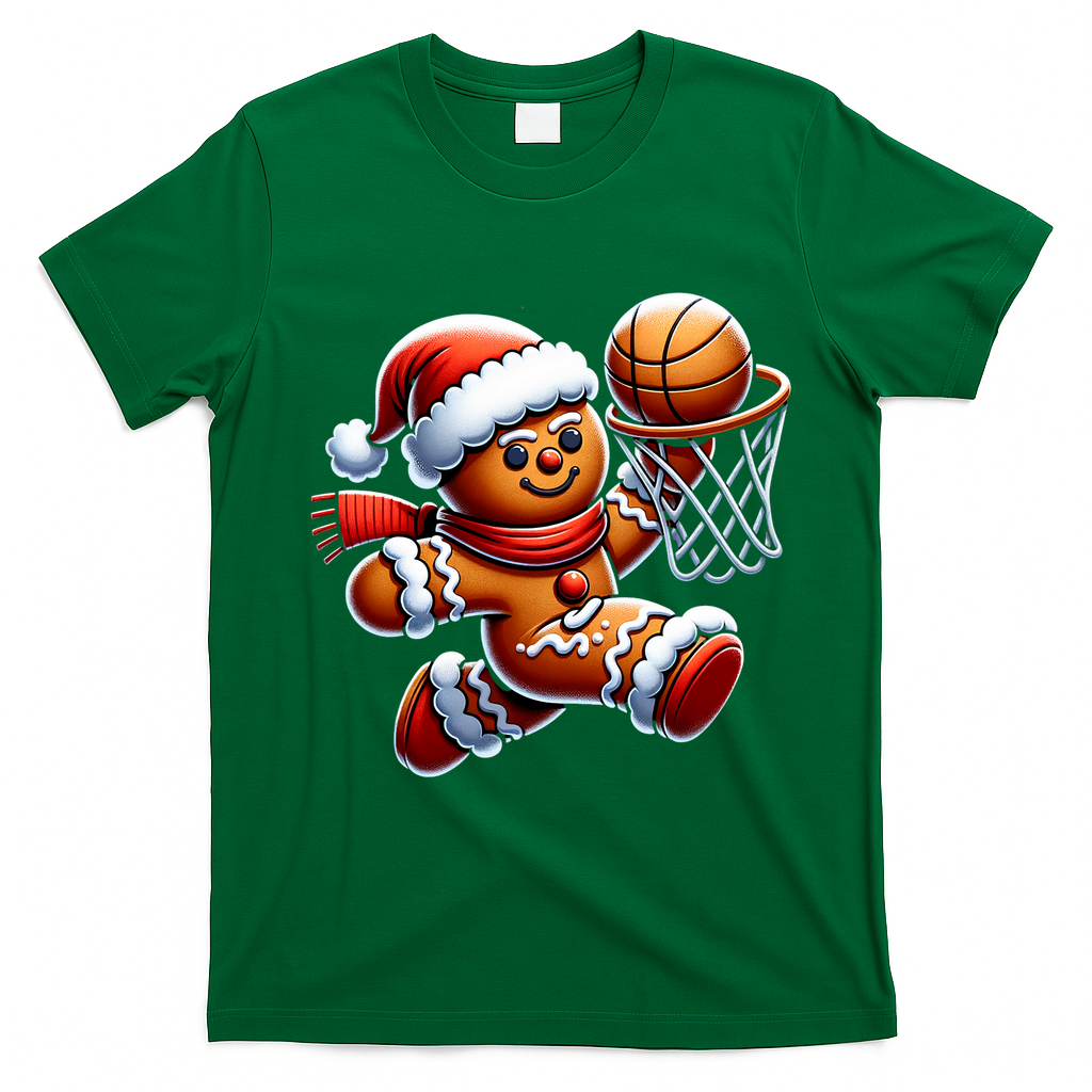 Gingerbread Man Playing Basketball Christmas Xmas T-Shirt - Irish Green