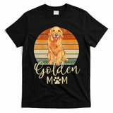 Golden Mom Retro Sunset Golden Retriever Lover Gift Dog Mama T-Shirt - Black