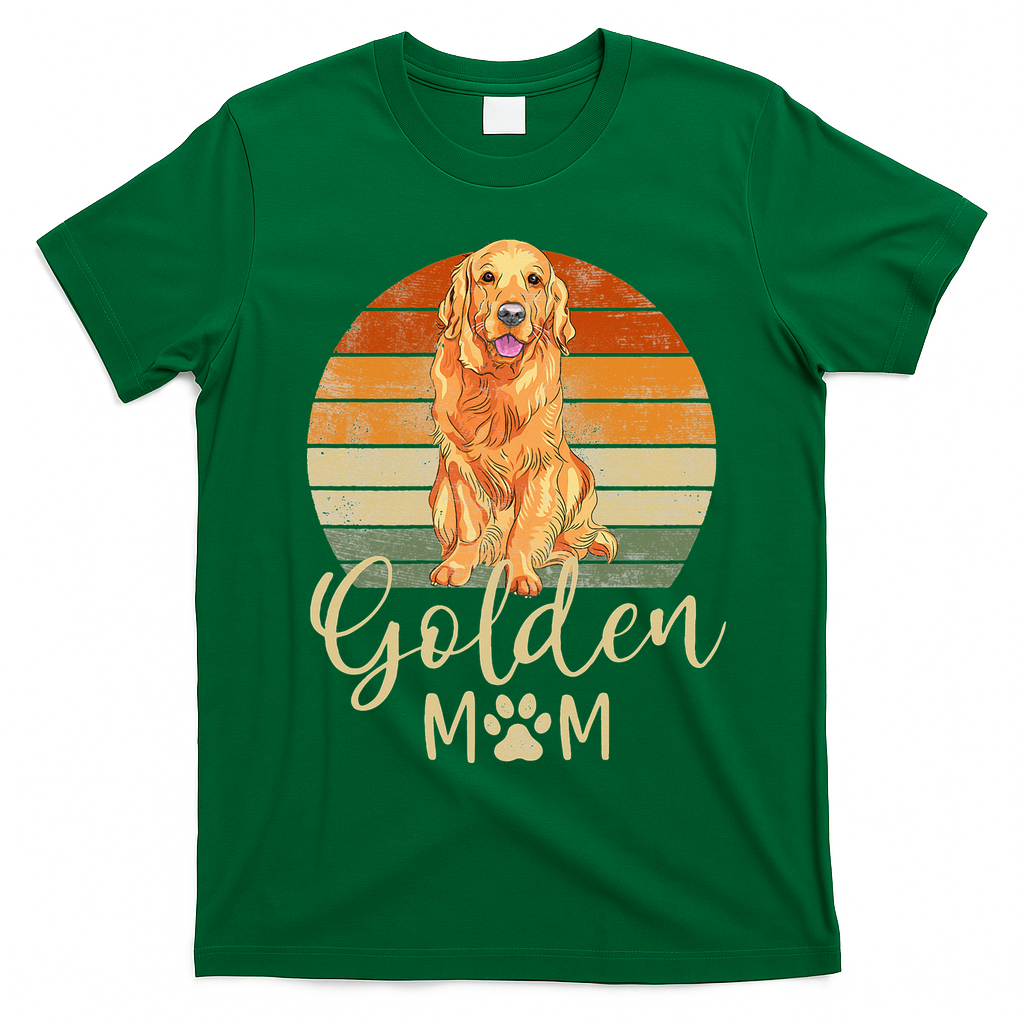 Golden Mom Retro Sunset Golden Retriever Lover Gift Dog Mama T-Shirt - Irish Green