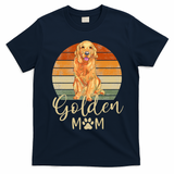 Golden Mom Retro Sunset Golden Retriever Lover Gift Dog Mama T-Shirt - Navy Blue