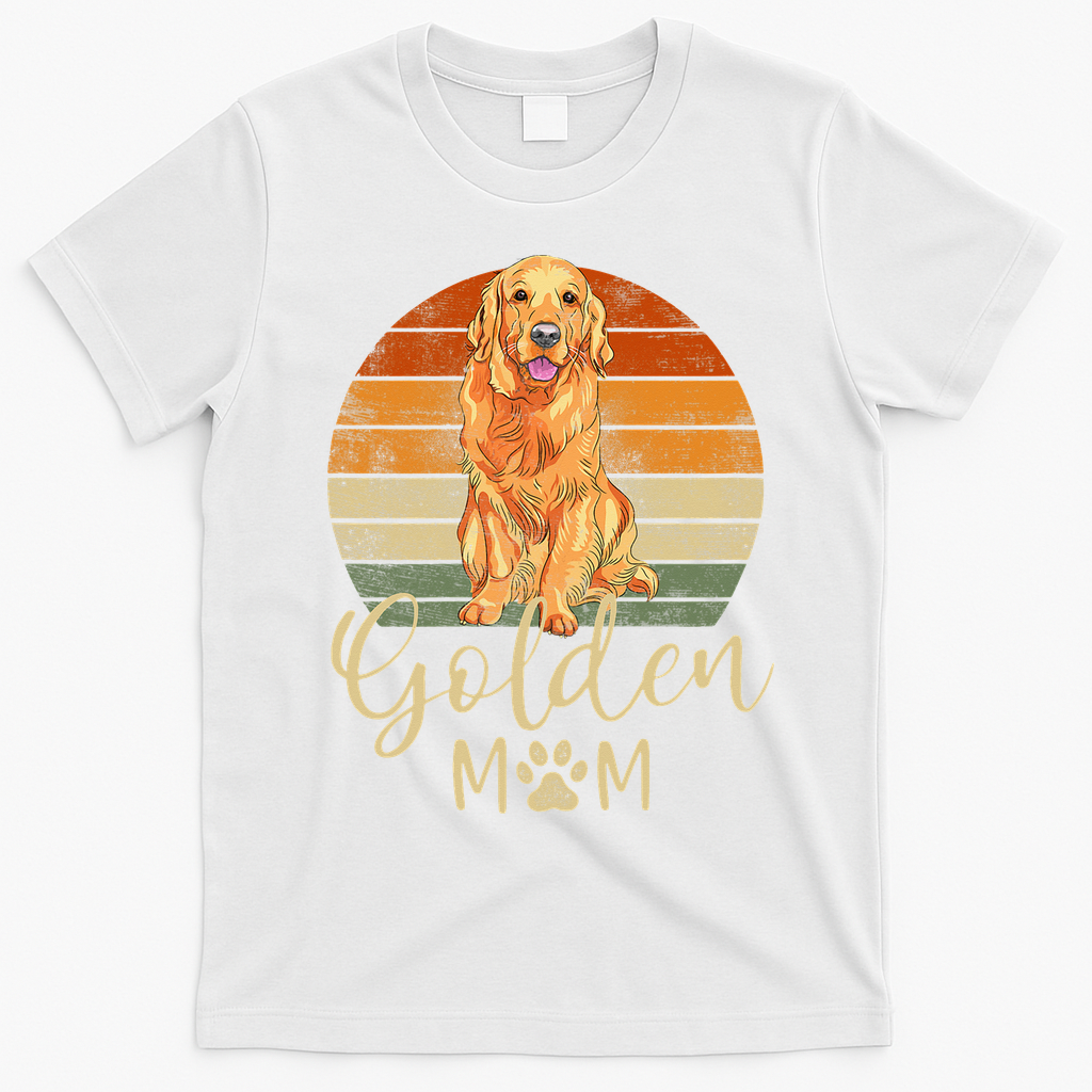 Golden Mom Retro Sunset Golden Retriever Lover Gift Dog Mama T-Shirt - White
