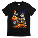 Grey Miniature Schnauzer Witch Hat Spooky Pumpkin Halloween T-Shirt - Black