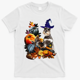 Grey Miniature Schnauzer Witch Hat Spooky Pumpkin Halloween T-Shirt - White
