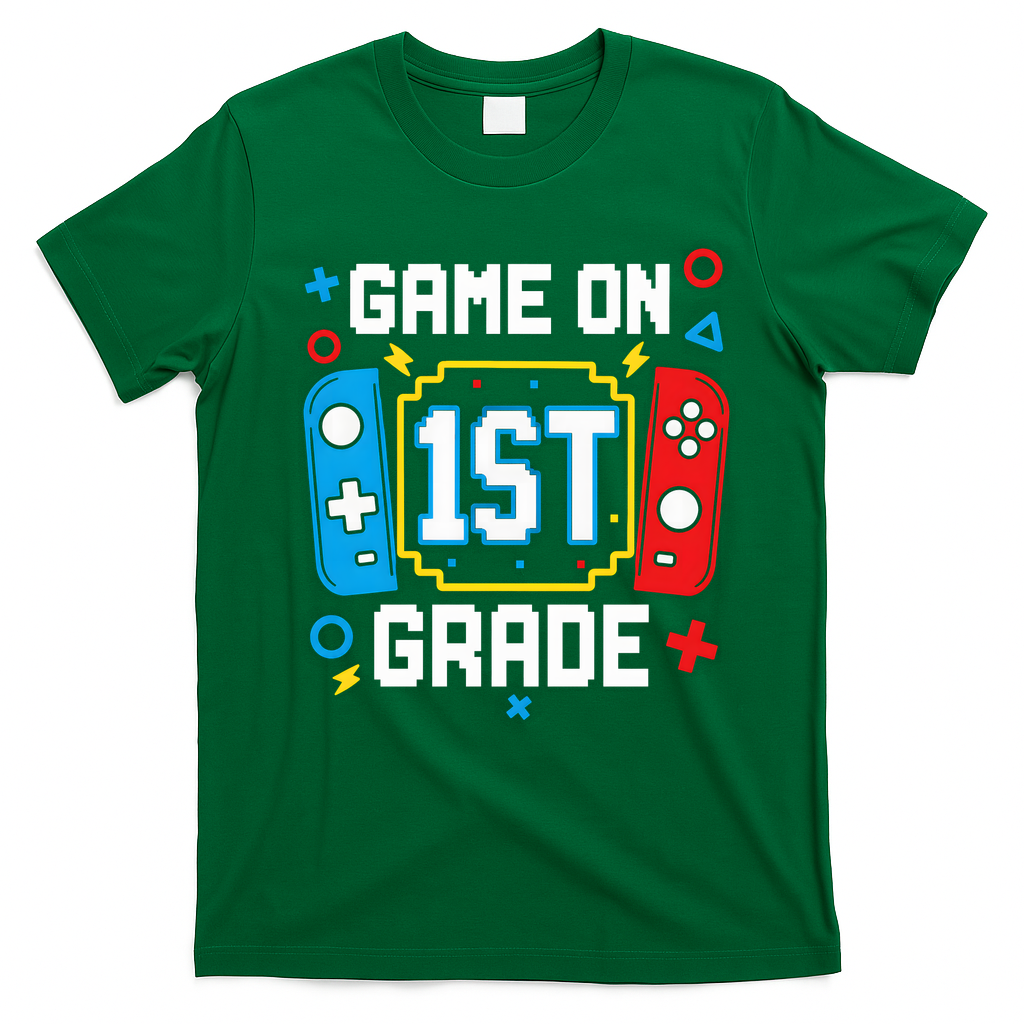 Game On 1st Grade Gamer Back To School Funny Gaming T-Shirt - Irish Green
