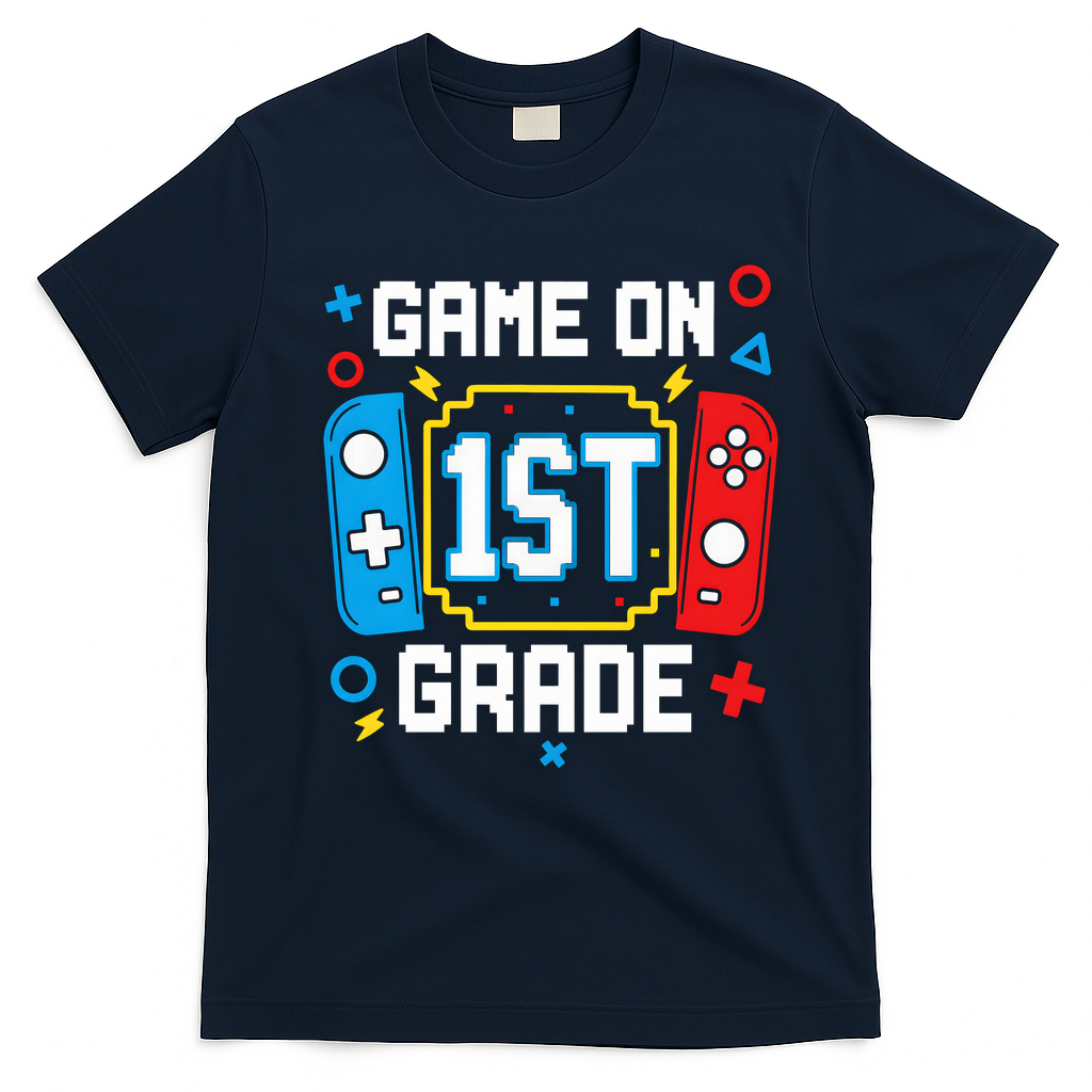 Game On 1st Grade Gamer Back To School Funny Gaming T-Shirt - Navy Blue