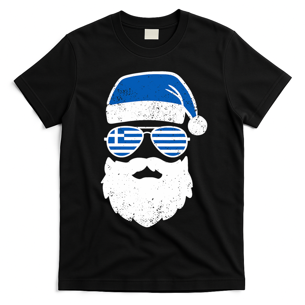 Greek Orthodox Christmas Santa Claus Greece Flag Greek T-Shirt - Black