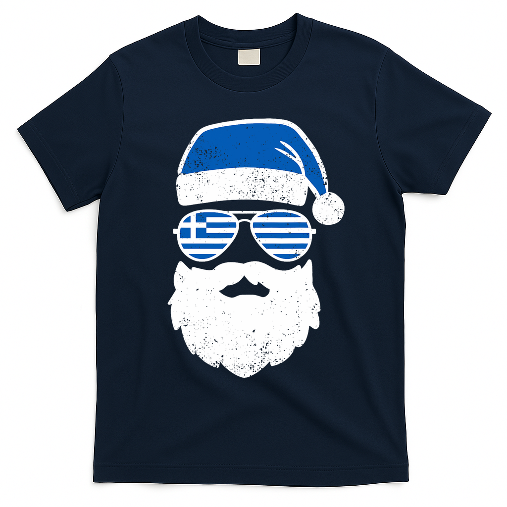 Greek Orthodox Christmas Santa Claus Greece Flag Greek T-Shirt - Navy Blue