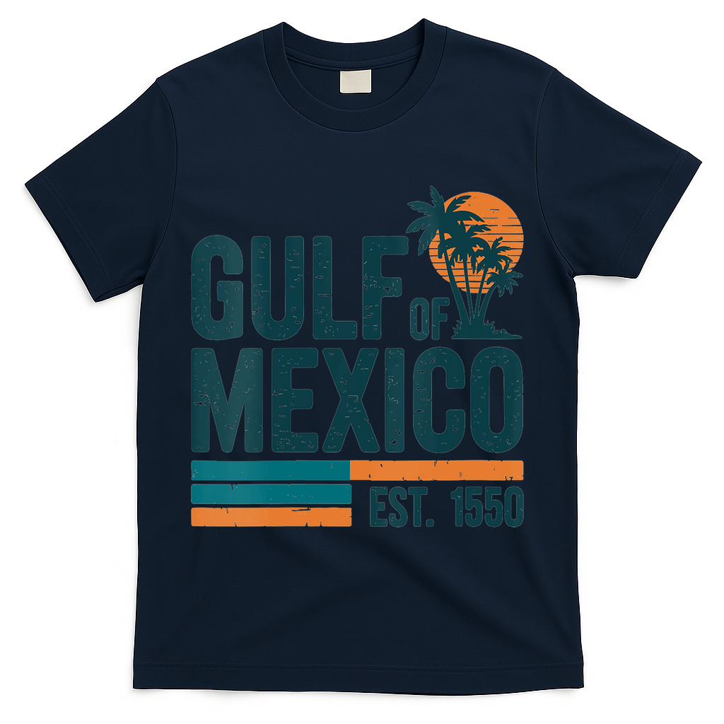 Gulf Of Mexico Est 1550 Retro Vintage T-Shirt - Navy