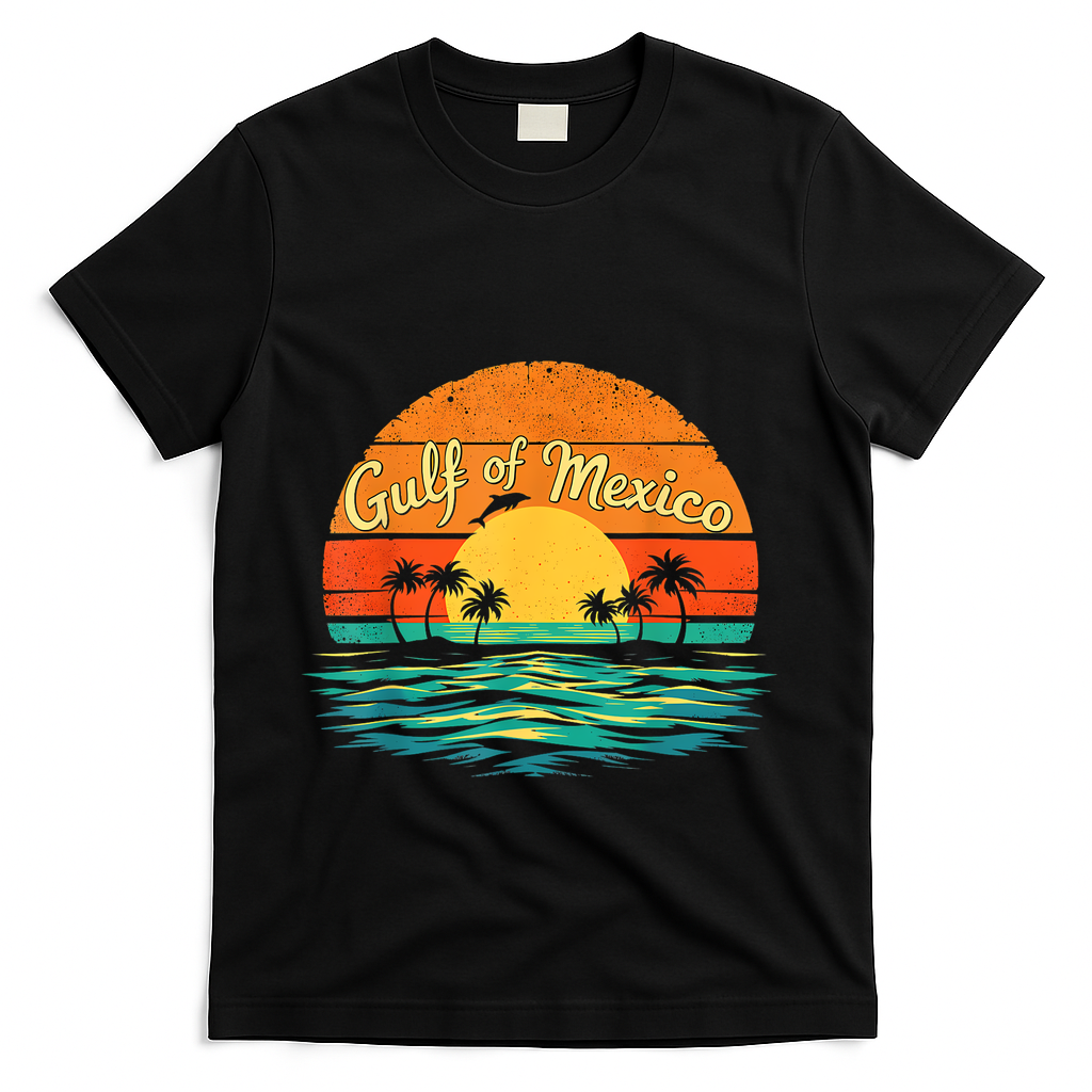 Gulf Of Mexico Beach Palms Summer Vacation T-Shirt - Black
