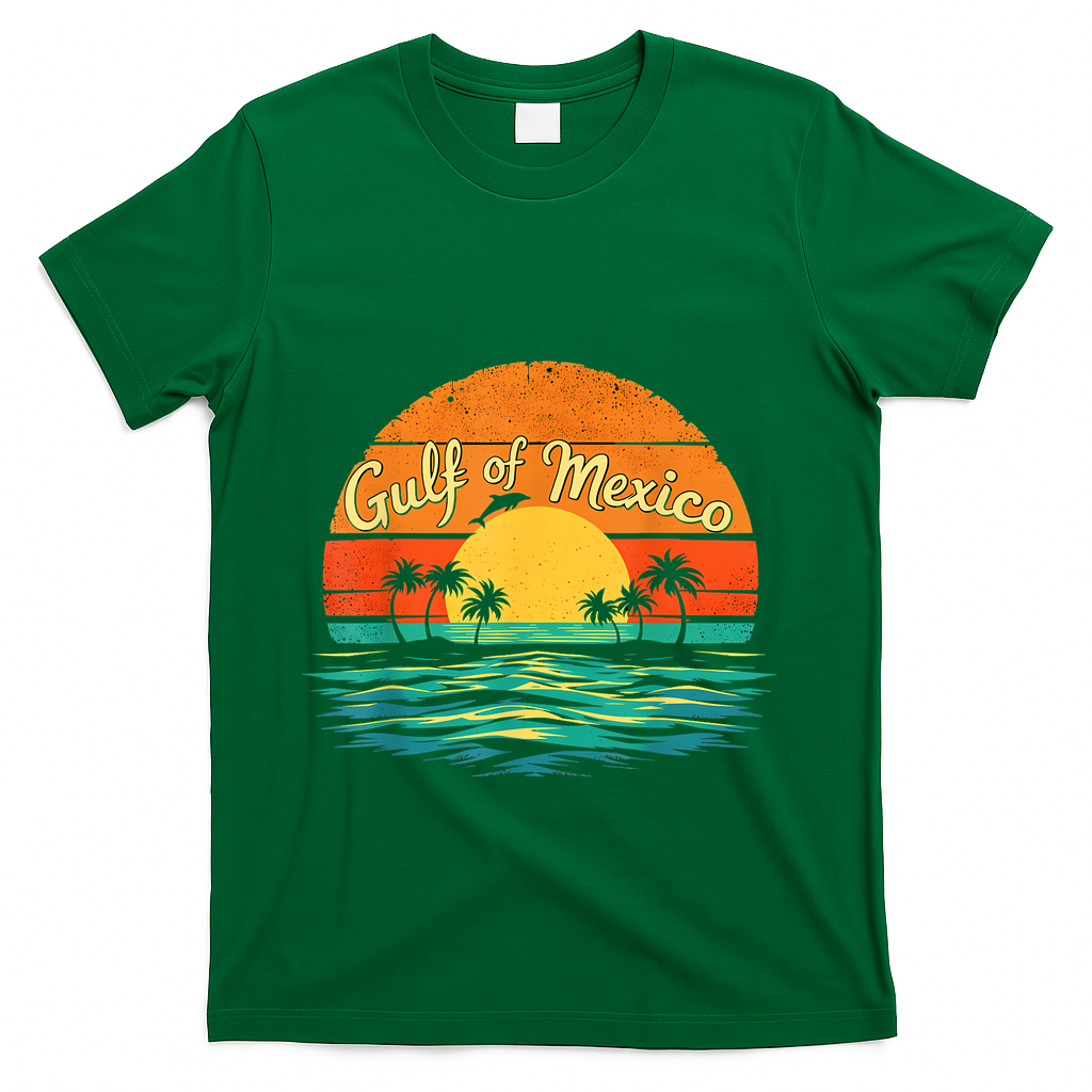Gulf Of Mexico Beach Palms Summer Vacation T-Shirt - Green