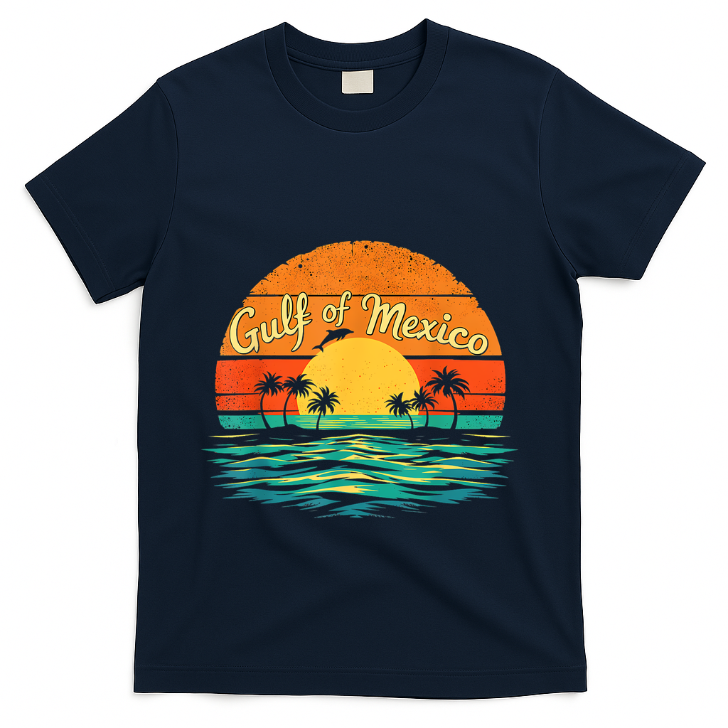 Gulf Of Mexico Beach Palms Summer Vacation T-Shirt - Navy