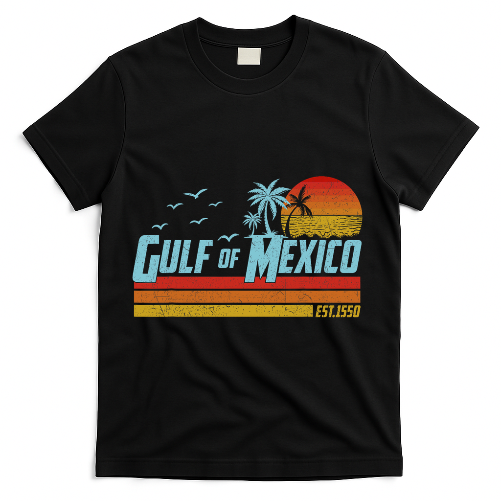 Gulf Of Mexico Est 1550 Retro Vintage Beach T-Shirt - Black