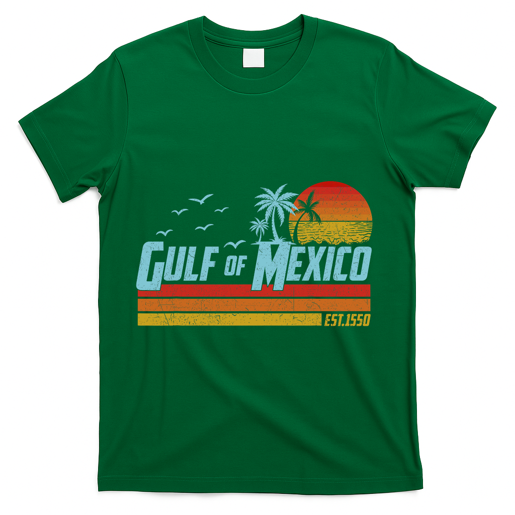 Gulf Of Mexico Est 1550 Retro Vintage Beach T-Shirt - Green