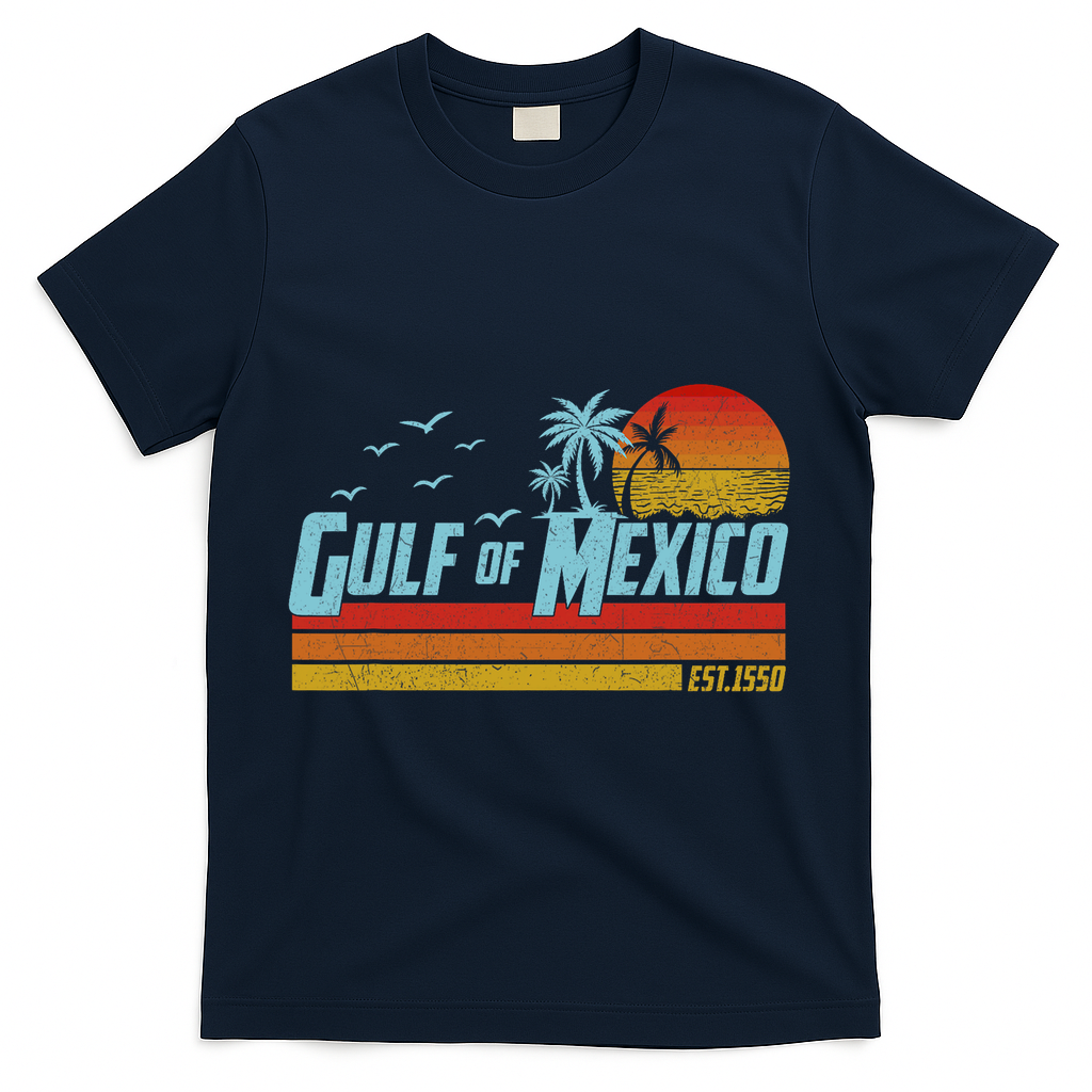 Gulf Of Mexico Est 1550 Retro Vintage Beach T-Shirt - Navy