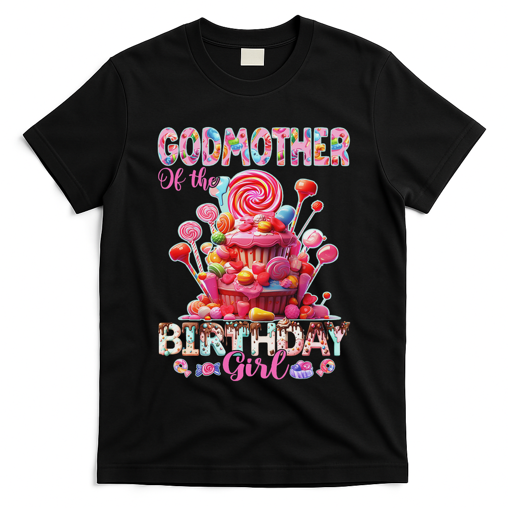 Godmother Of The Birthday For Girl Sweet Candy Family Party T-Shirt