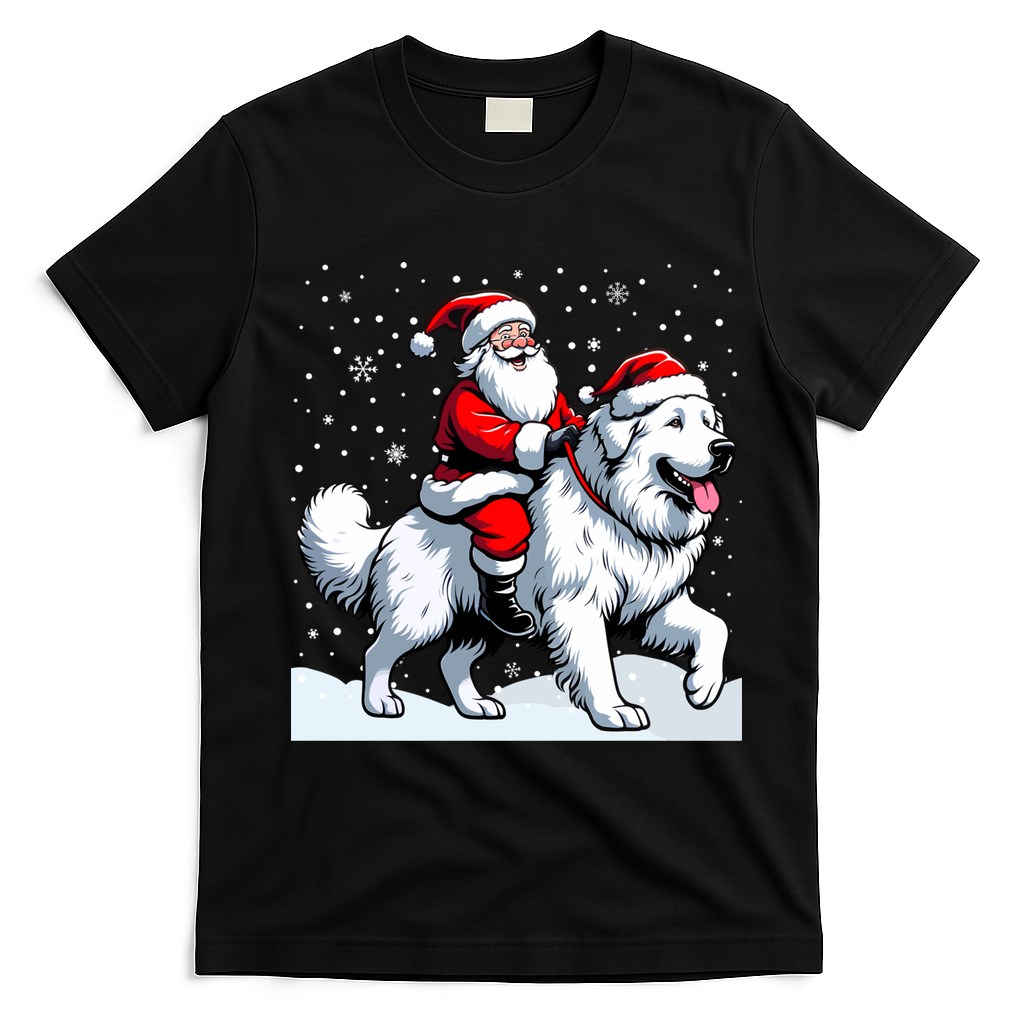 Great Pyrenees Christmas Santa Christmas Great Pyrenees Cute Gift T-Shirt - Black