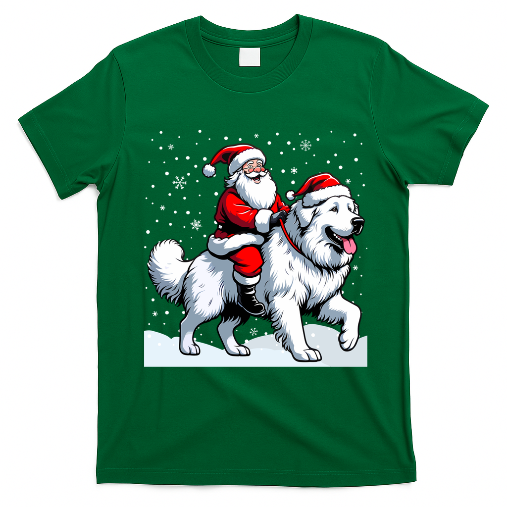 Great Pyrenees Christmas Santa Christmas Great Pyrenees Cute Gift T-Shirt - Irish Green