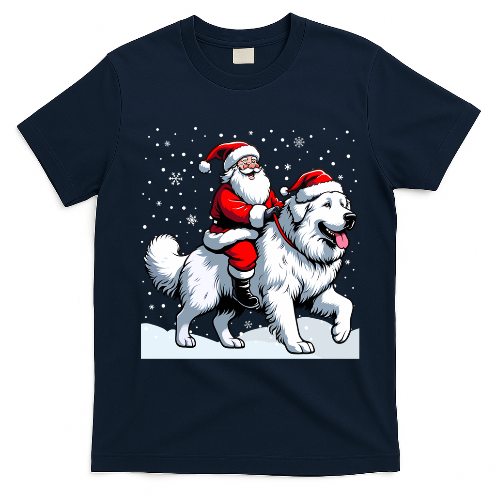 Great Pyrenees Christmas Santa Christmas Great Pyrenees Cute Gift T-Shirt - Navy Blue