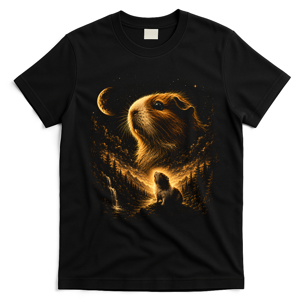 Guinea Pig Cosmic Adventure Art for Animal Lovers T-Shirt - Black