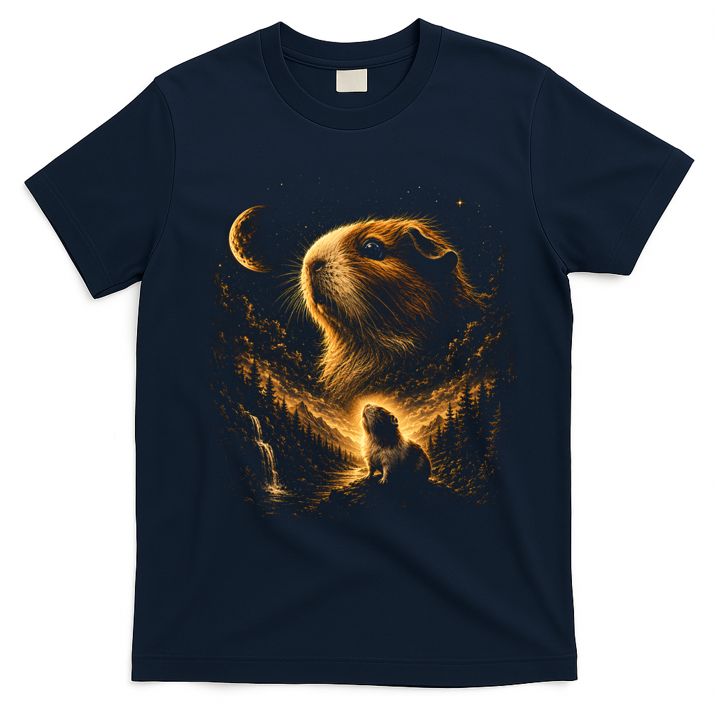 Guinea Pig Cosmic Adventure Art for Animal Lovers T-Shirt - Navy Blue
