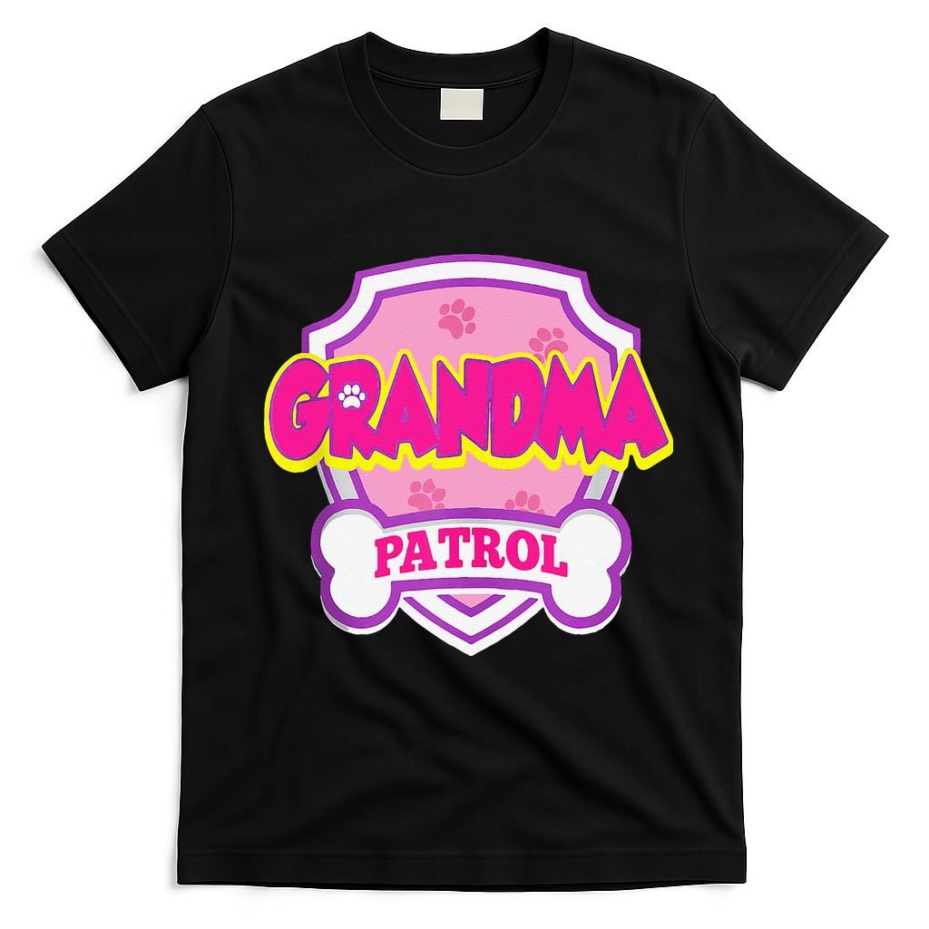 Grandma Patrol Dog Funny Gift Birthday Party T-Shirt - Black