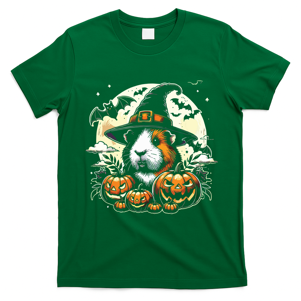 Guinea Pig Halloween Witch Art T-Shirt - Irish Green