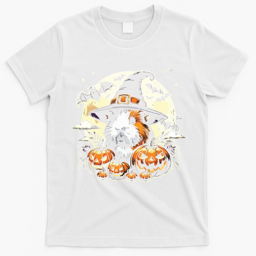 Guinea Pig Halloween Witch Art T-Shirt - White