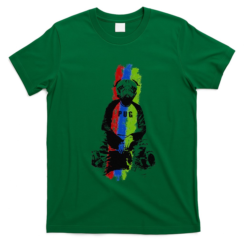 Good Pug Sitting Art T-Shirt - Irish Green