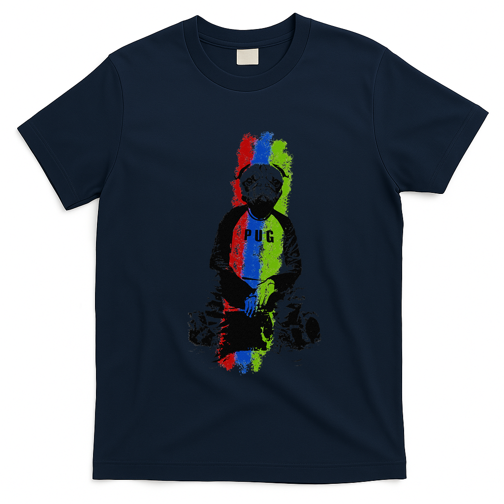 Good Pug Sitting Art T-Shirt - Navy Blue