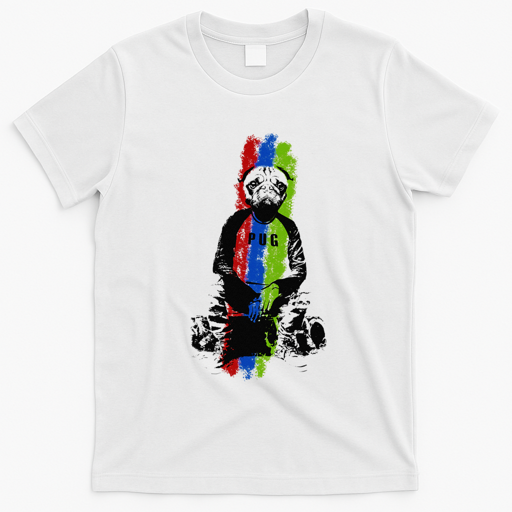 Good Pug Sitting Art T-Shirt - White