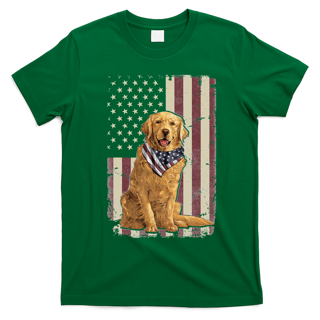 Golden Retriever American Flag Bandana 4th Of July T-Shirt - Irish Green
