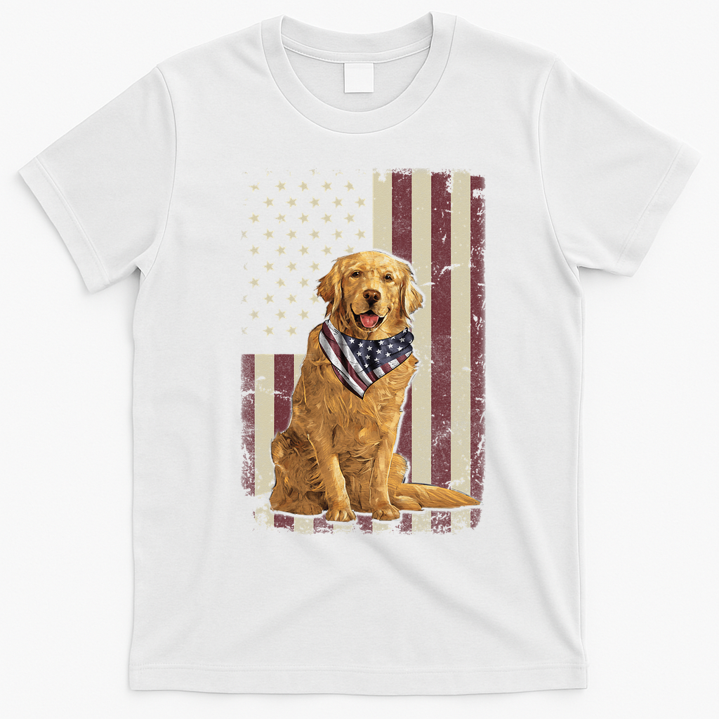 Golden Retriever American Flag Bandana 4th Of July T-Shirt - White