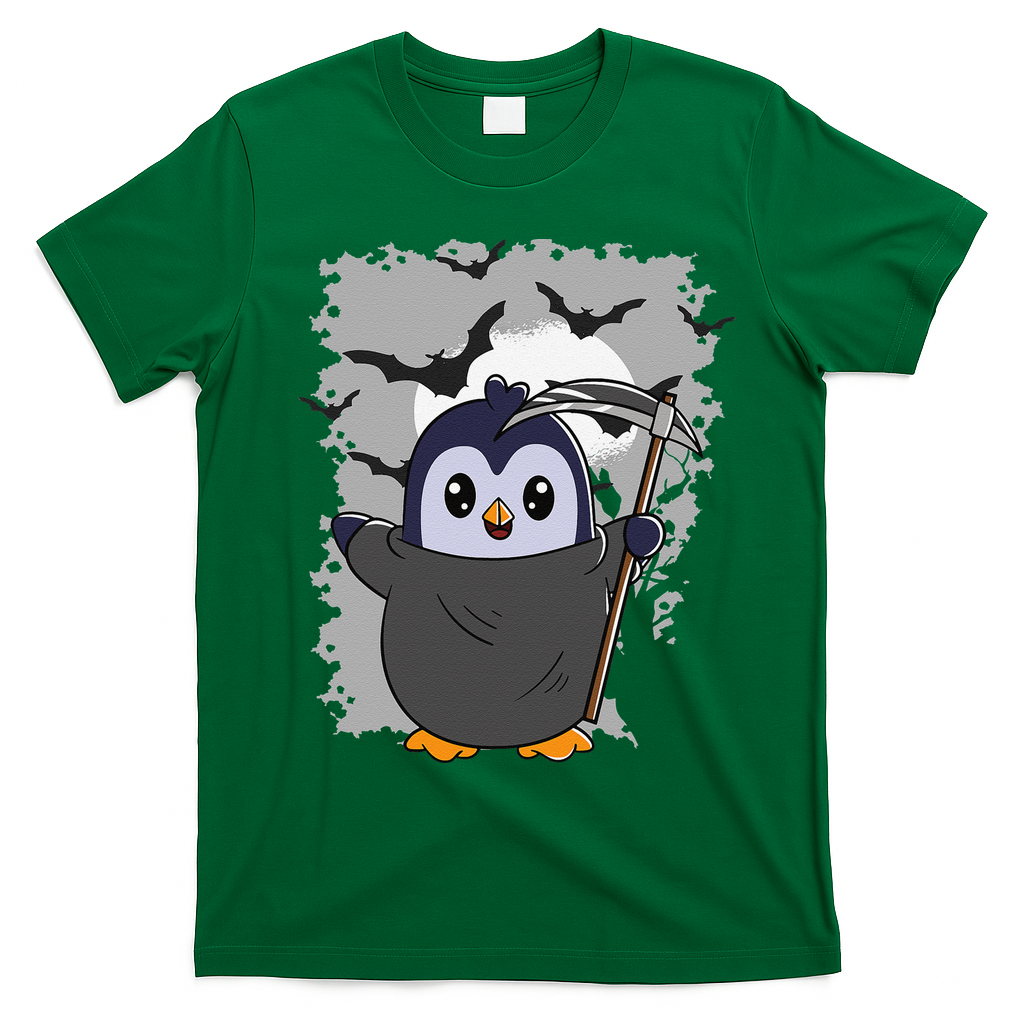 Grim Reaper Halloween Spooky Penguin Halloween Penguin T-Shirt - Irish Green