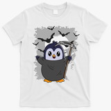 Grim Reaper Halloween Spooky Penguin Halloween Penguin T-Shirt - White
