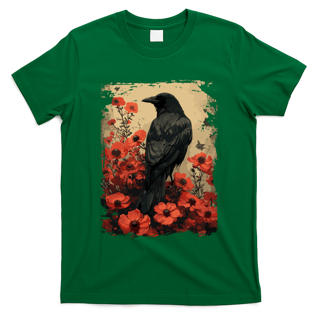 Gothic Raven Rose Enchanted Vintage Floral Crow T-Shirt
