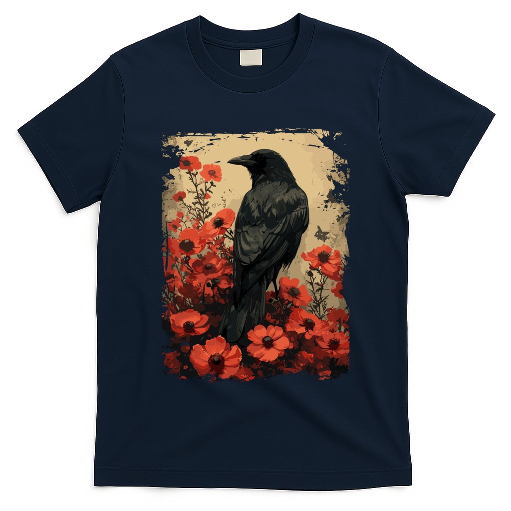 Gothic Raven Rose Enchanted Vintage Floral Crow T-Shirt